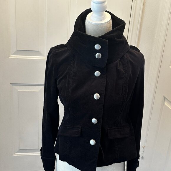 Michael Kors Women’s Military Style Black Velvet Waist Jacket w/ Pockets Size PM - Picture 11 of 13